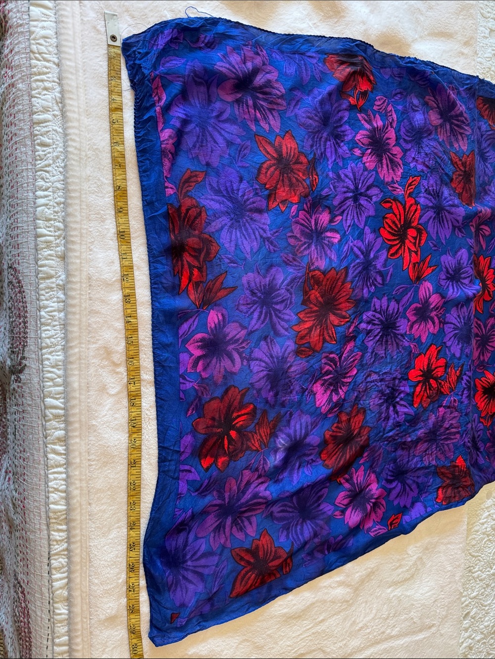 Cheery blue, purple, red  silk scarf